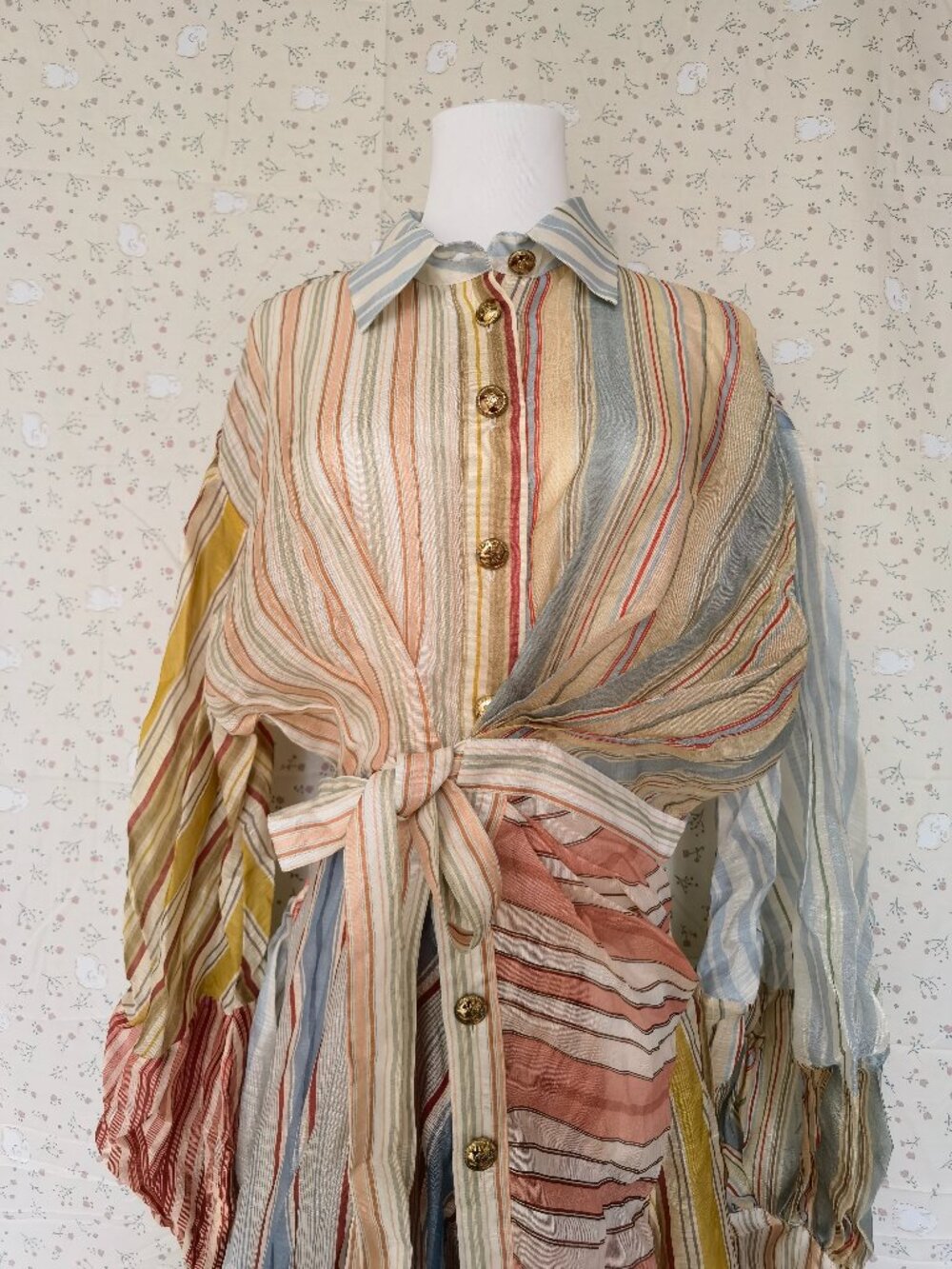 ZIMMERMANN Rebellion patchwork striped linen and silk-blend voile midi wrap dres - Picture 6 of 14